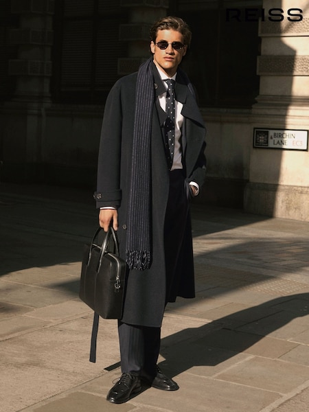 Navy - Regular Reiss Selation Wool-blend Blindseam Belted Overcoat