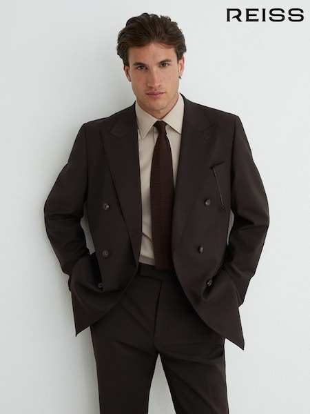 Chocolate Brown - Regular Reiss Dream Wool-blend Double-breasted Suit Blazer Tailored-fit