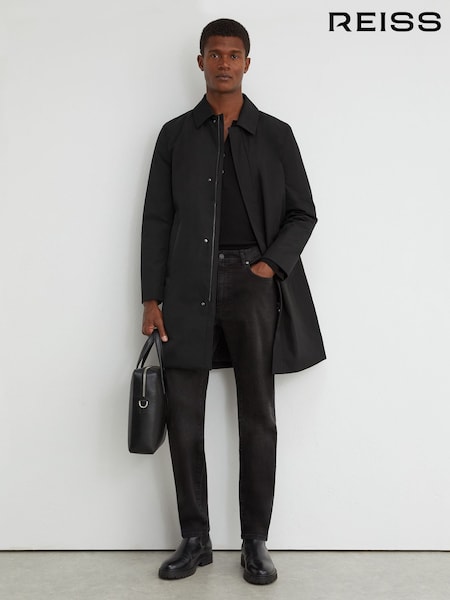 Black - Regular Reiss Lawlen Technical Long Zip-through Jacket