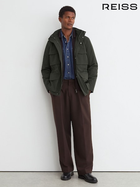 Verde oscuro - Regular Reiss Glick Four-pocket Hooded Jacket With Removable Gilet