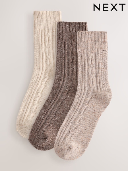 Neutral Töne - Thermal Wool Blend Cable Knit Ankle Socks 3 Pack