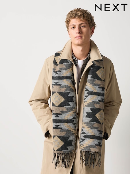 Grey Woven Pattern - Regular Knitted Scarf