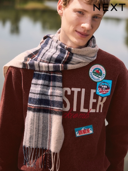 Neutral Check - Regular Made In Italy Signature Scarf