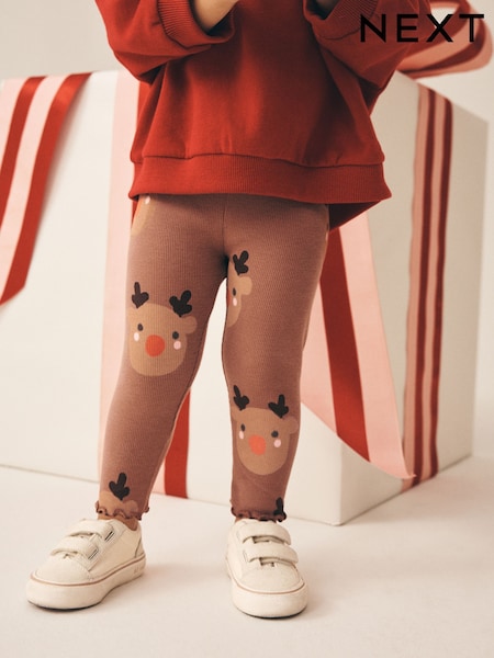 Brown Reindeer - Rib Leggings (3mths-7yrs)