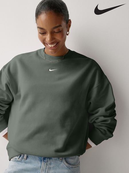 Verde camuflaje - Sudadera Nike Studio Fleece de cuello redondo y corte extragrande