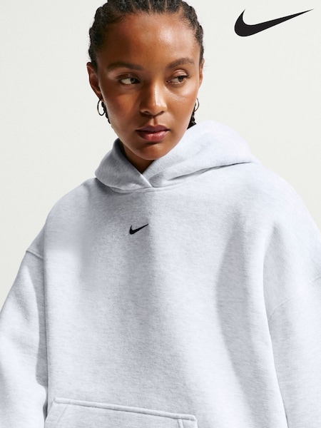 Bjørkehvit - Nike Studio Fleece Oversized Hettegenser