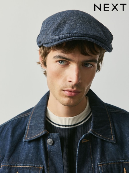 tmavomodrý, tmavě modrý Modrá se vzorem rybí kosti - Regular Flat Cap
