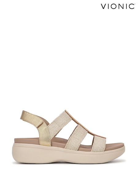 Gold - Vionic Sabrina Wide Fit Arch Support Strappy Sandals