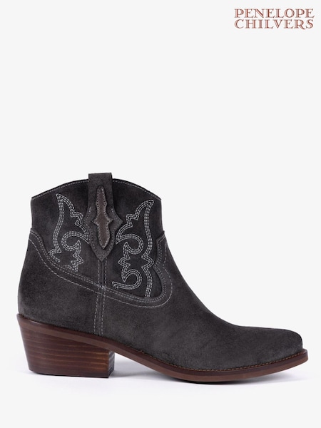Szary - Penelope Chilvers Cassidy Suede Western Ankle Boots