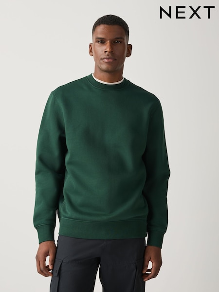 Dark Green - Regular Fit Heavyweight Cotton Rich Crew Neck Sweatshirt