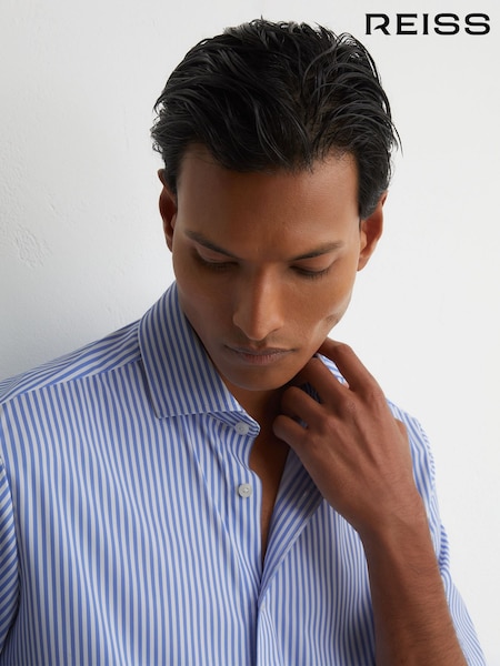 Soft Blue/White Stripe - Regular Reiss Volley R-flex Four-way Stretch Striped Shirt Slim-fit