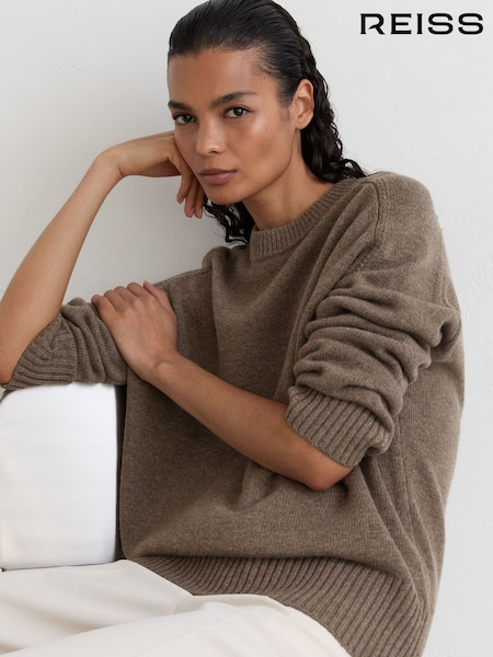Dark Neutral - Reiss Riley Wool-cashmere Crew-neck Raglan Jumper