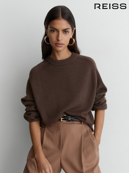 Brązowy Mocha - Reiss Riley Wool-cashmere Crew-neck Raglan Jumper