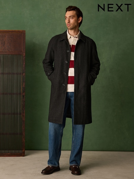 رمادي رمادي داكن - Regular Wool Blend Pattern Mac With Cord Collar Coat
