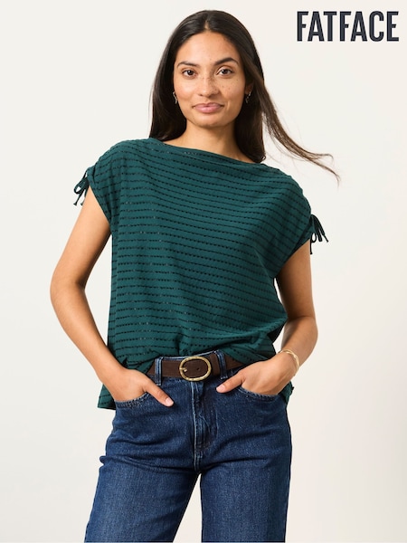 Teal Blue - Fatface Gathered Shoulder Detail Top