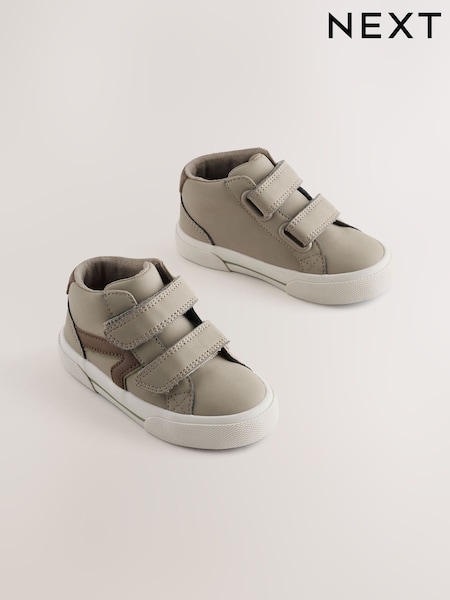 Dark Natural - Hi-top Touch Fastening Trainers