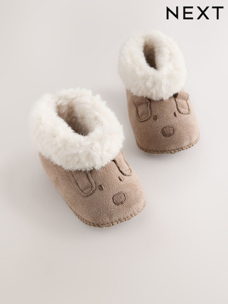 Hnědá se psy - Pull On Baby Slippers (0-2mths)