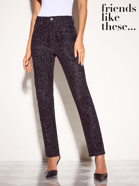 Қара - Friends Like These Snake Print Slim Flocked Denim Jeans