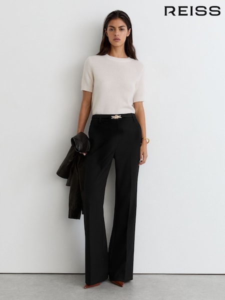 أسود - Reiss Leona Flared Knot-hardware Belted Trousers