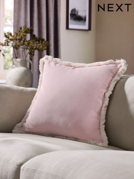 Soft Velour Contrast Fringe Cushion