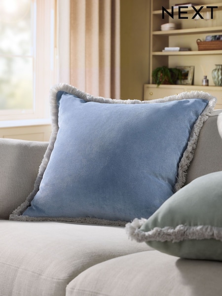Soft Velour Contrast Fringe Cushion
