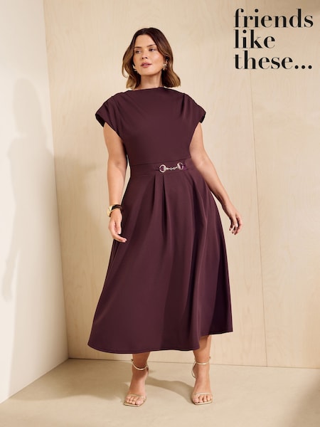 Burgundy Red - Friends Like These Hardware Detail Workwear Midi Dress