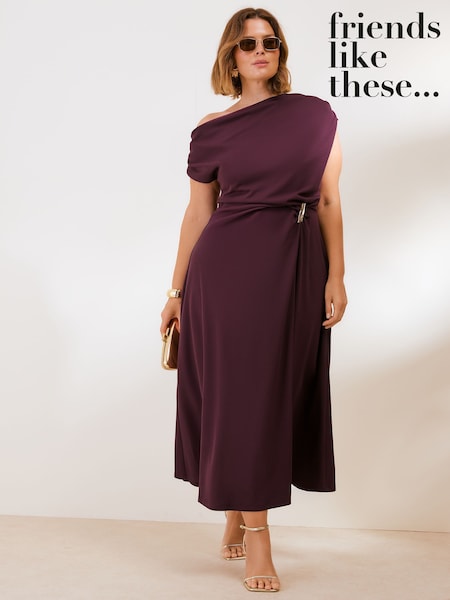 Aubergine Purple - Friends Like These Draped One Shoulder Midi Dress