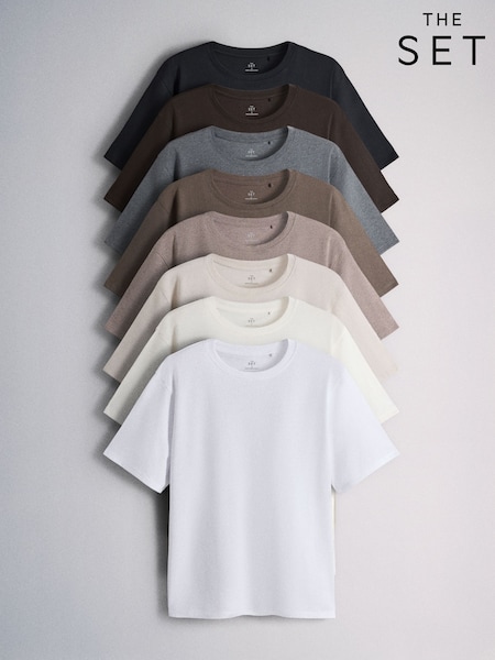 Neutral/Black/Brown/Taupe/Cream/White - The Set 8 Pack Essential Lightweight T-shirts