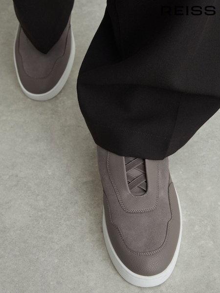Lavender Grey - Regular Reiss Lane Leather And Suede Elasticated-lace Trainers