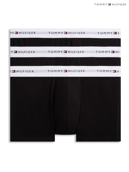 Black - Regular Tommy Hilfiger Cotton Stretch Boxer Trunks 3 Pack