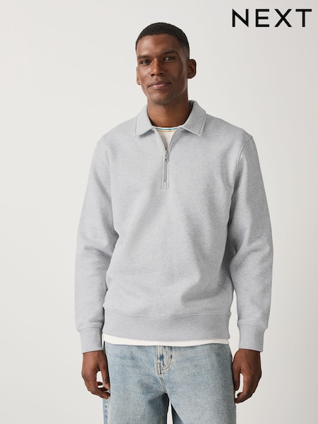 灰色泥灰岩 - Regular Regular Fit Zip Neck Polo Sweatshirt