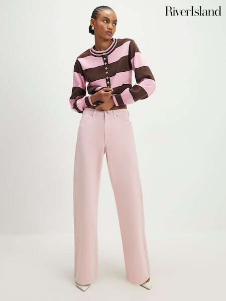 Pink - River Island Jeans in Relaxed Straight Fit mit hohem Bund