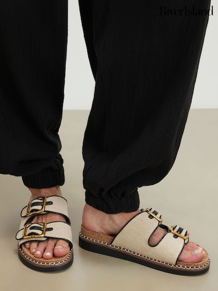 Brun - River Island-sandaler med dobbel rem og fotseng