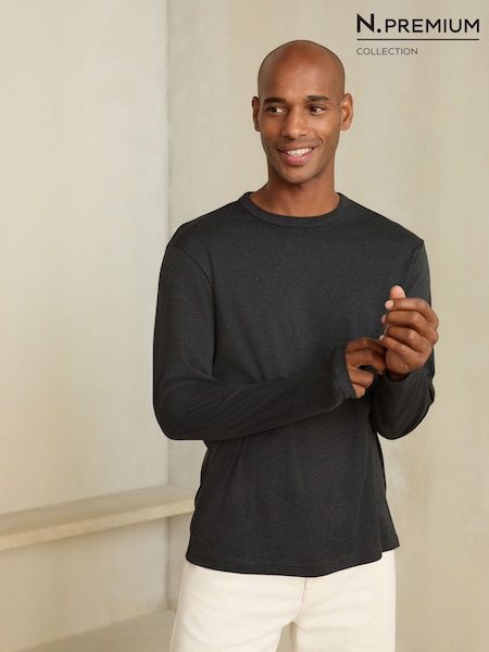 Black Marl - Regular Regular Fit N. Premium Supima® Cotton Crew Neck Long Sleeve T-shirt
