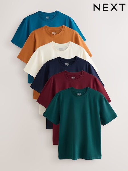 Bleumarin/Verde închis/Ocru/Albastru verzui/Vintage/Portocaliu - Regular Fit Essential Cotton T-shirts 6 Pack