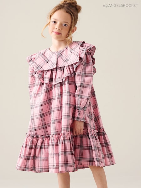 Pink - Angel & Rocket Etta Check Ruffle Yoke Dress