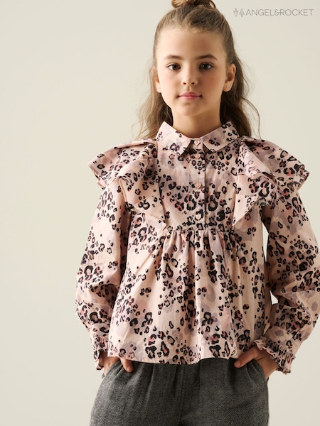 Brown - Angel & Rocket Elle Cape Collar Animal Print Top