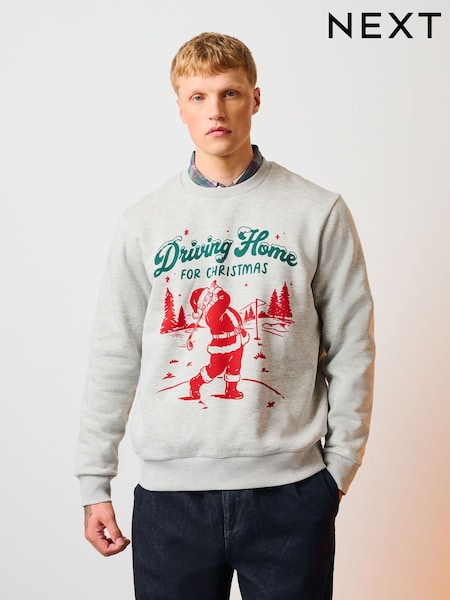 Grey Marl - Regular Christmas Golf Graphic Crew Neck Sweatshirt