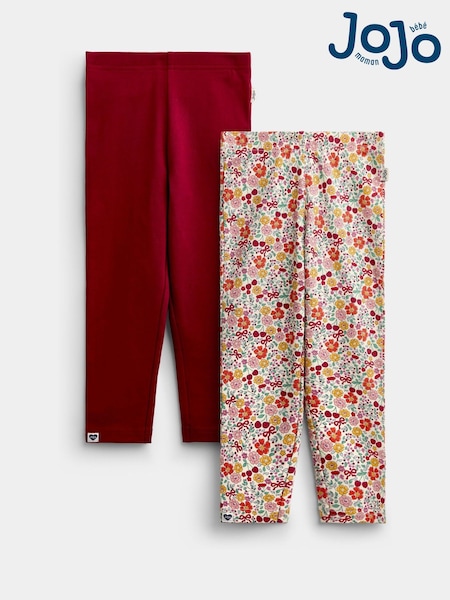 Rust Orange Ditsy Floral - Jojo Maman Bébé 2-pack Leggings