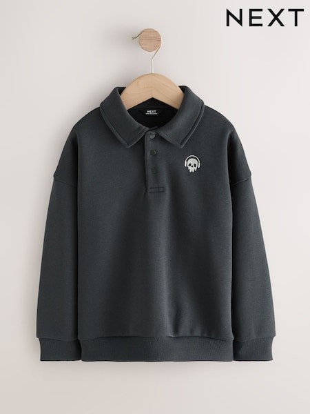 Charcoal Grey - Oversized Collar Popper Neck Sweatshirt (3-16yrs)