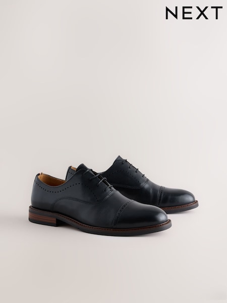 Negro - Regular Leather Oxford Toecap Shoes