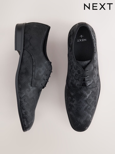 Black - Regular Snake Print Derby Shoes