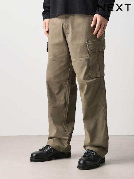 Brown - Baggy Fit Cotton Stretch Cargo Trousers