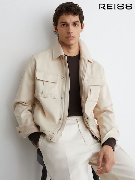 Stone - Regular Reiss Americas Lyocell-cotton Twill Bomber Jacket