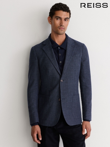 Джинсовый синий - Regular Reiss Carlos Cotton Hopsack Single-breasted Blazer Tailored-fit