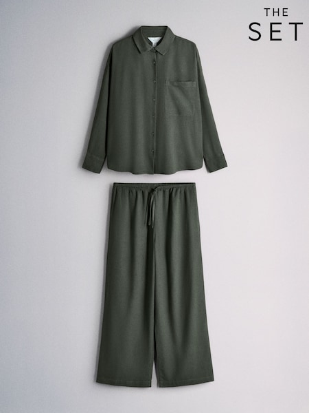 Khaki Green - The Set Shirt And Wide Leg Trousers Co-ord Set