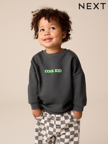 Charcoal Grey Cool Kid - Printed Crew Neck Sweat Top (3mths-7yrs)