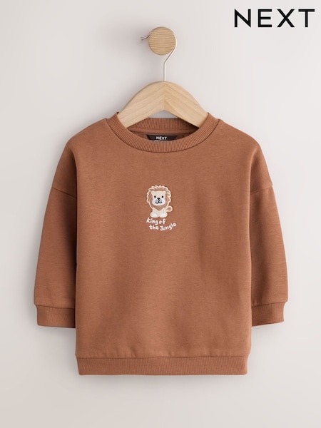 Rust Brown Lion - Printed Crew Neck Sweat Top (3mths-7yrs)