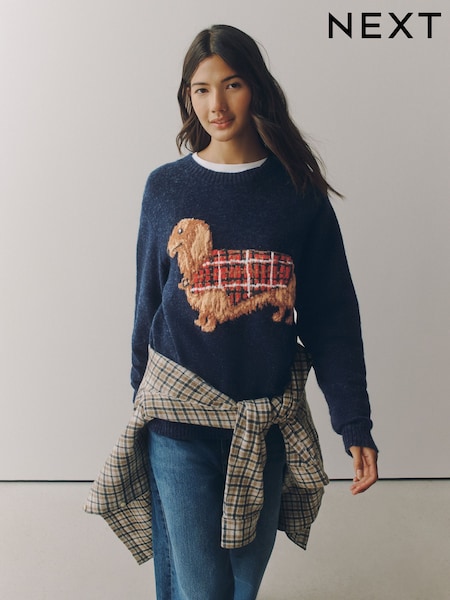 Navy Dachshund - Knitted Jumper