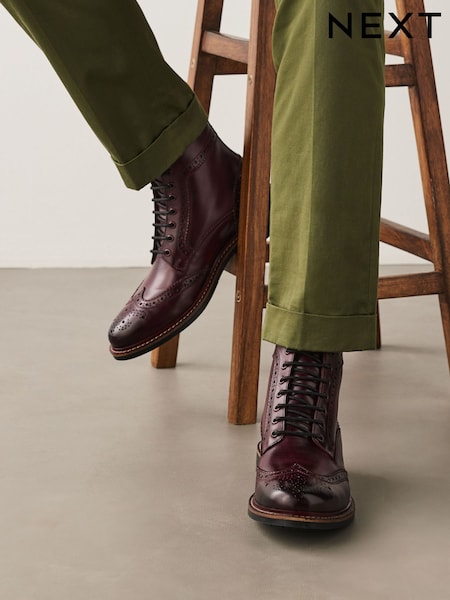 Burgundy Red - Regular Leather Brogue Boots